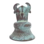 Islamic patinated bronze weight with copper and silver inlay, 10.5cm high : For Further Condition