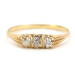 18ct gold diamond three stone ring, size R, 2.3g : For Further Condition Reports Please Visit Our