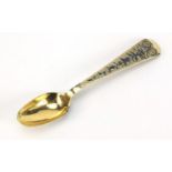 Russian silver gilt and Niello work spoon, 14cm in length, incomplete 1804 hallmarks, 29.8g : For