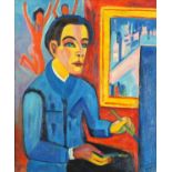 Artist in his studio, German Expressionist school, oil on board, framed, 59.5cm x 50cm : For Further
