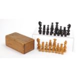 Boxwood and ebony chess set housed in a pine case, the largest piece each 8.5cm high : For Further