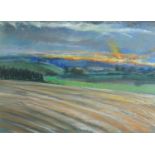 Brian Oxley - Sunset near, Goudhurst, pastel, mounted, framed and glazed, 69cm x 50.5cm : For