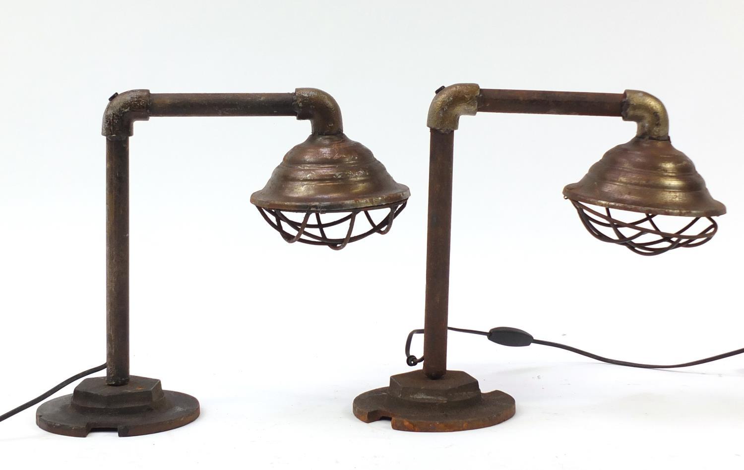 Pair of industrial pipework table lamps, each 36cm high : For Further Condition Reports, Please - Image 3 of 6