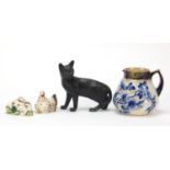 Collectable china including a Doulton Burslem jug, Beswick cat and two Coalport pot and covers,