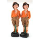 Pair of 1920's hand painted plaster figures of boys wearing hats, each 61cm high : For Further