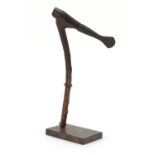 African tribal interest axe with iron head, on later display stand, 40cm in length : For Further