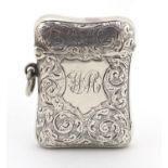 Edward VII silver vesta engraved with flowers, by Henry Matthews, Birmingham 1903, 4.2cm high, 26.9g