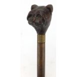 Hardwood walking stick with dog's head design pommel, 96cm in length : For Further Condition