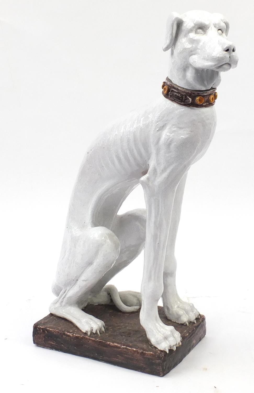 Large Italian pottery floor standing model of a seated greyhound, 102cm high : For Further Condition