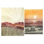 Robert Barnes - Field & meadow and October, two pencil signed limited edition coloured etchings, 3/