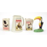 Carlton ware Guinness toucan and three official merchandise advertising jugs, the largest 22cm