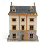 Hand built pine clad doll's house with furniture and wiring for lights, 58cm H x 49cm W x 28cm D :