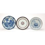 Three 19th century plates including one hand painted with a cornucopia having a Phillips label and a
