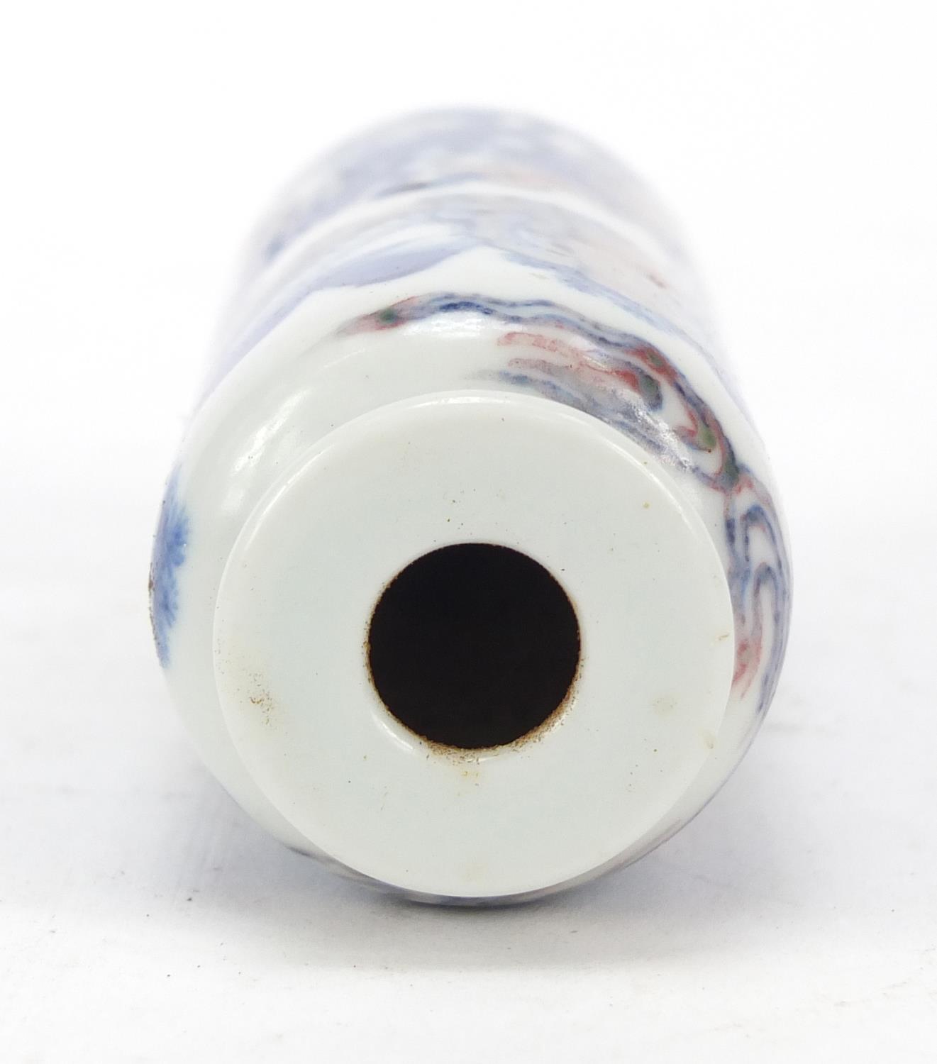 Chinese blue and white with iron red porcelain snuff bottle hand painted with a figure and animals - Image 5 of 8