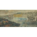 Continental seascape with boats, 19th century hand coloured engraving framed and glazed, 12cm x 5.