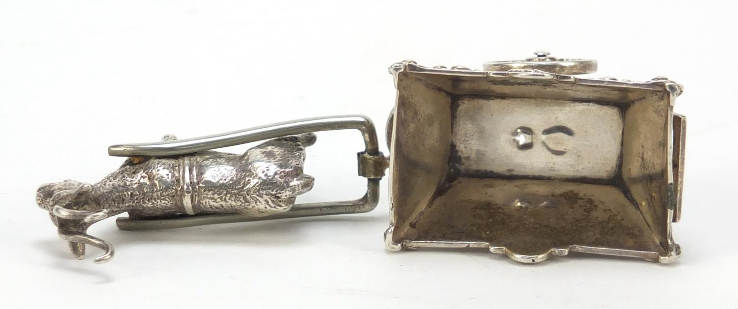 German silver model of goat pulling a cart with rotating wheels, impressed to the base, 11cm in - Image 6 of 8
