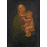 Madonna and child, 19th century oil on canvas, framed, 29cm x 19.5cm : For Further Condition