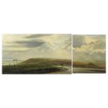 Michael Morris - Ditchling Beacon Sussex landscapes, two oil on canvasses, paper label to reverse,