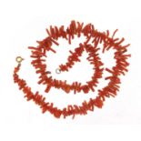 Natural coral necklace with 9ct gold clasp, 37cm in length, 20.3g : For Further Condition Reports,