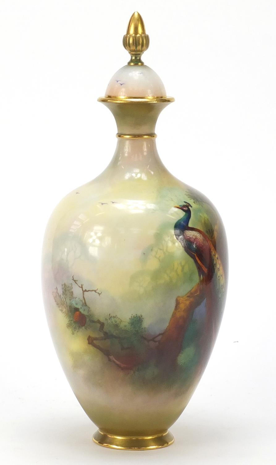 Large Royal Worcester porcelain vase and cover hand painted with a pheasant by Albert Shuck, - Image 5 of 17