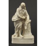 Victorian parian figure of a man beside a pillar holding a scroll, 24.5cm high : For Further