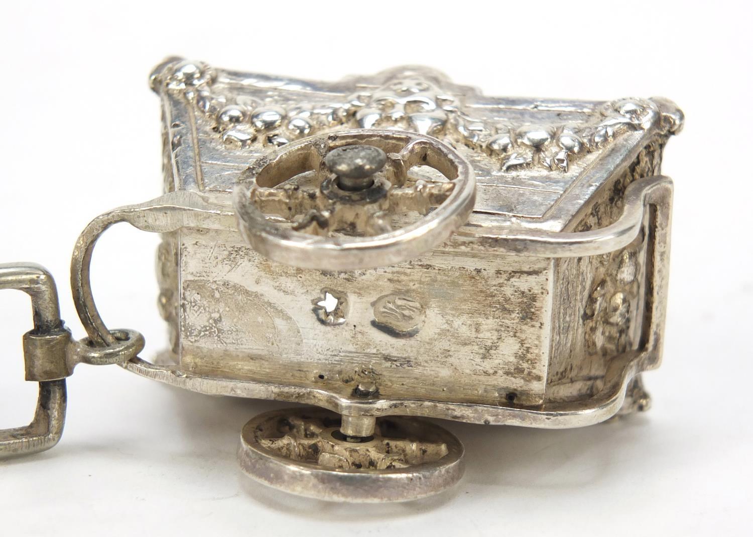 German silver model of goat pulling a cart with rotating wheels, impressed to the base, 11cm in - Image 8 of 8