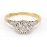 18ct gold and platinum diamond solitaire ring with pierced shoulders, size P, 3.1g : For Further