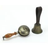 Two vintage bells including a oak handled example, the largest 21cm in length : For Further