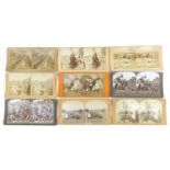 Nine stereoscopic view cards comprising Underwood & Underwood, American and international and five
