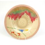 Art Deco Clarice Cliff pottery charger hand painted in the Taormina pattern with stylised trees