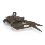 Japanese patinated bronze model of a crab hiding in a plant, 11cm long : For Further Condition