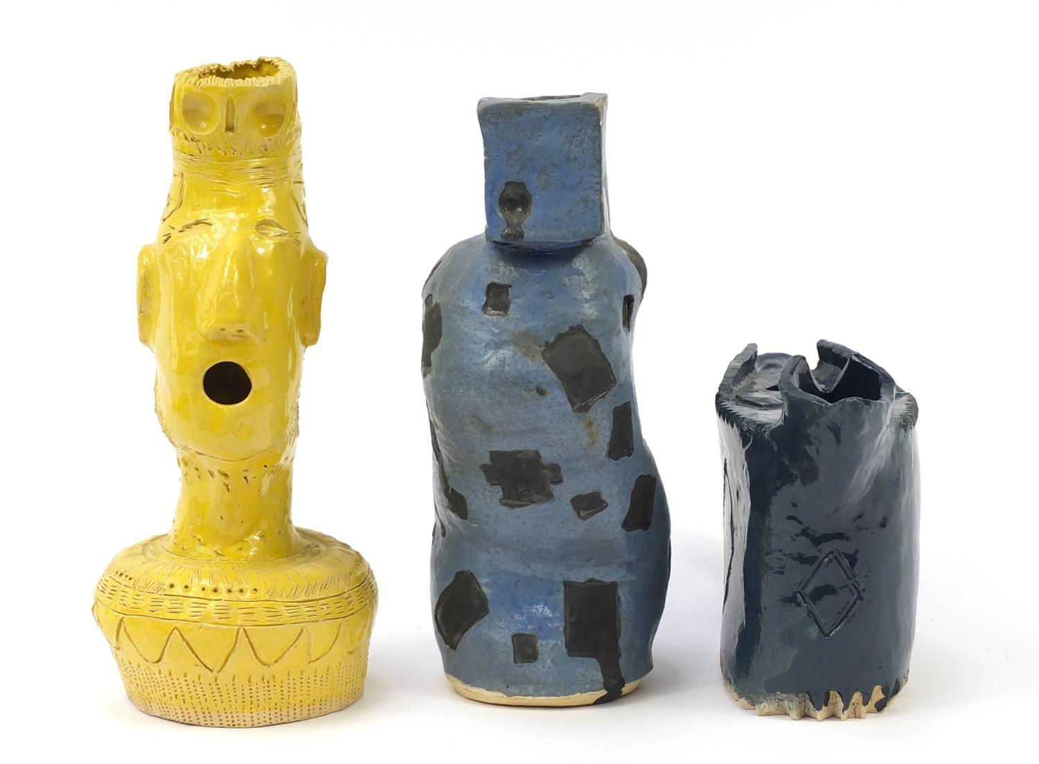 Three Modernist ceramic vessels including jug and figural vase, the largest 33.5cm high : For - Image 4 of 13