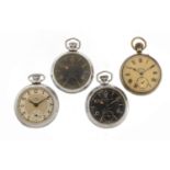 Four gentlemen's open face pocket watches including Services Army, Ingersoll and Smiths Empire : For