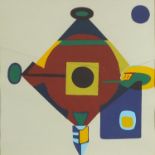 Abstract composition, geometric shapes, pencil signed mixed media, limited edition 35/45, mounted