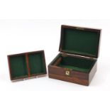 19th century rosewood veneered writing box, 12.5cm H x 25cm W x 18cm D : For Further Condition