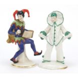 Two Sitzendorf porcelain figures of a jester and a Pierrot by Siegel, each 23cm high : For Further