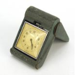 Art Deco travel pocket watch with green leather case, 6.2cm in length : For Further Condition