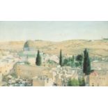 Ornate gilt frame housing a colour print of a Continental landscape, overall 56cm x 40cm : For