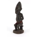 African tribal interest carved wood baule scarified figure with loin cloth, 27.5cm high : For