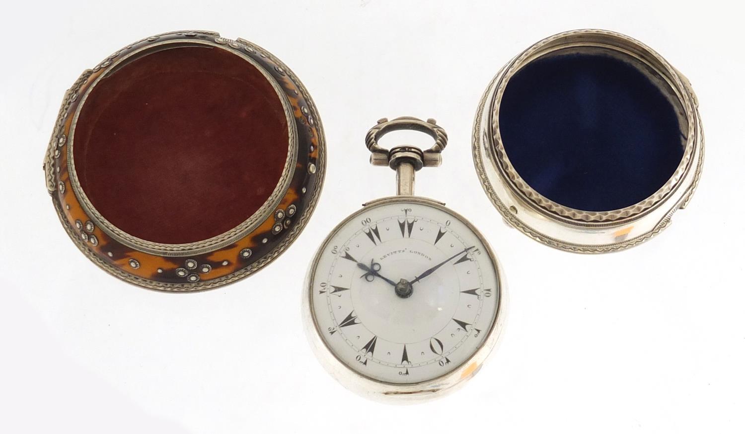 Gentlemen's silver and tortoiseshell double pair cased pocket watch with verge fusée movement, the - Image 18 of 19