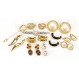 Nine pairs of vintage Monet earrings, brooch and tie pin : For Further Condition Reports, Please