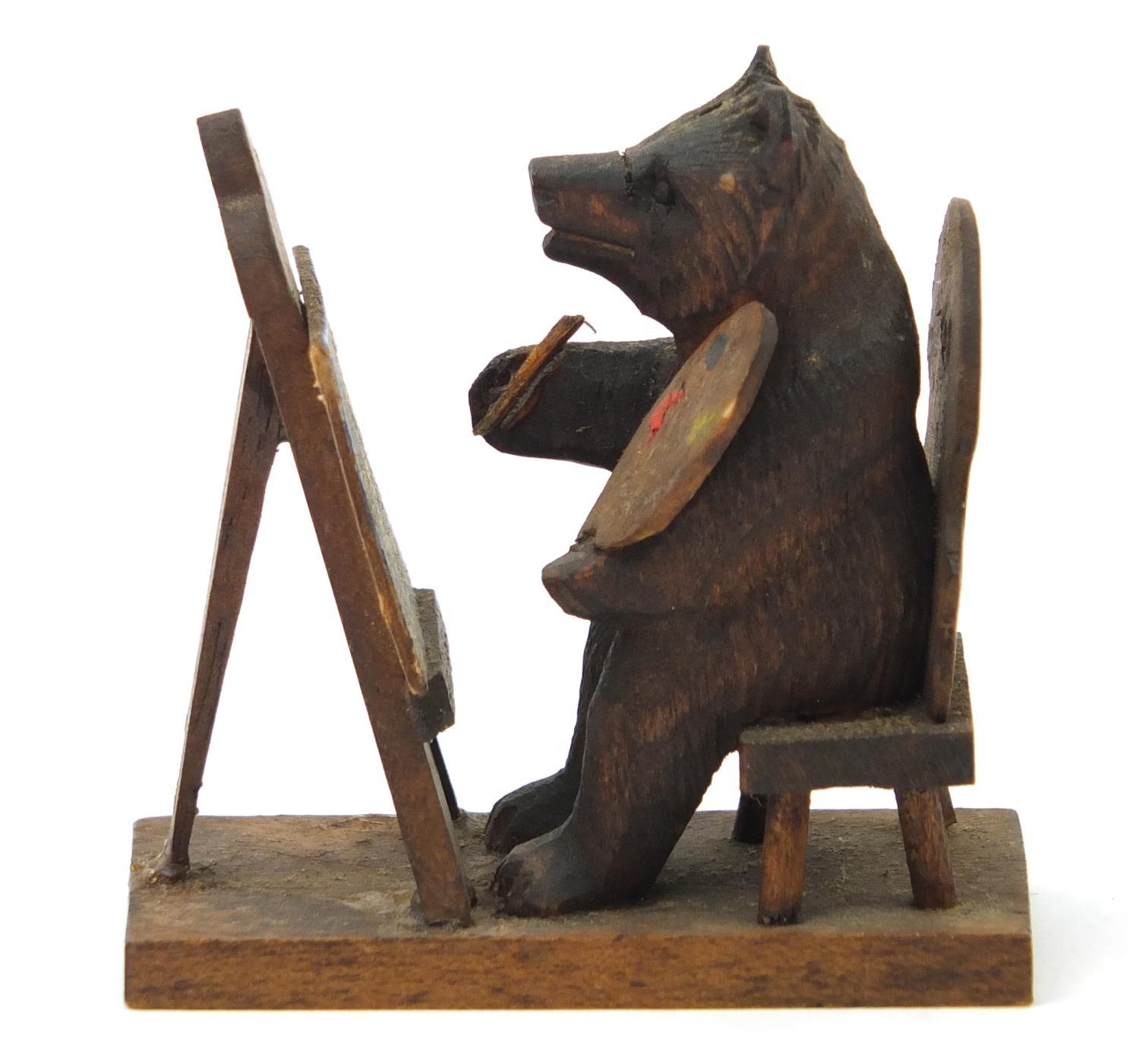Novelty miniature Black Forest carved wooden bear sat at an easel, 6cm high : For Further - Image 3 of 9