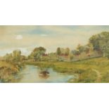 E N Cross - Landscape with figures and river, Victorian watercolour, mounted, framed and glazed,