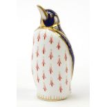 Royal Crown Derby penguin paperweight with gold coloured stopper, 13.5cm high : For Further