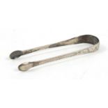 Pair of silver George III silver sugar tongs with bright cut decoration, 14cm in length, 29.2g : For