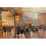 Busy Parisian street scene, Impressionist oil on board, framed, 58.5cm x 40.5cm : For Further