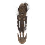 Tribal Sepik River painted wood male ancestor figure from Papua New Guinea, 103.5cm high : For