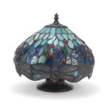 Bronzed lamp with Tiffany style dragonfly design shade, 28.5cm high : For Further Condition Reports,
