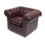 Oxblood leather Chesterfield club chair, 73cm high : For Further Condition Reports, Please Visit Our