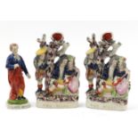 Three Staffordshire style figures including Lord Byron and The Rival, the largest 30.5cm high :